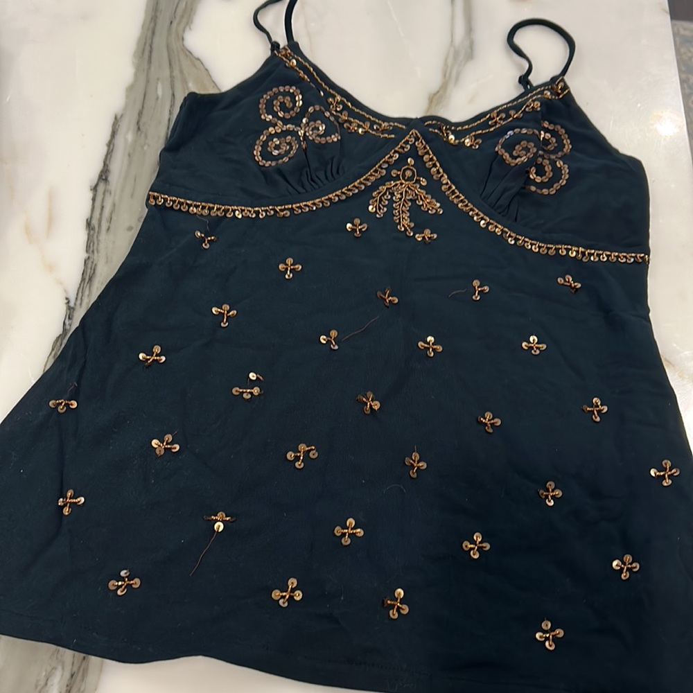 Black Tank with Bronze Beading-Sz M - Picture 2 of 11